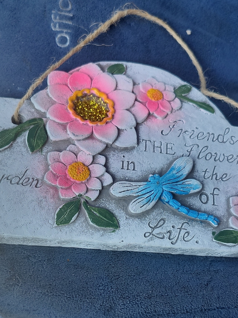 Pink Floral Wall Plaque with Blue Dragonfly
